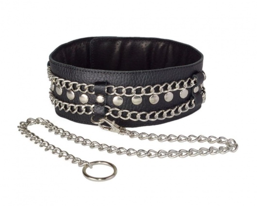 Чёрный ошейник с цепочками и поводком - Sitabella - купить с доставкой в Новосибирске