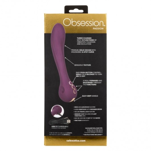 Фиолетовый изогнутый вибромассажер Passion - 21,5 см. - California Exotic Novelties