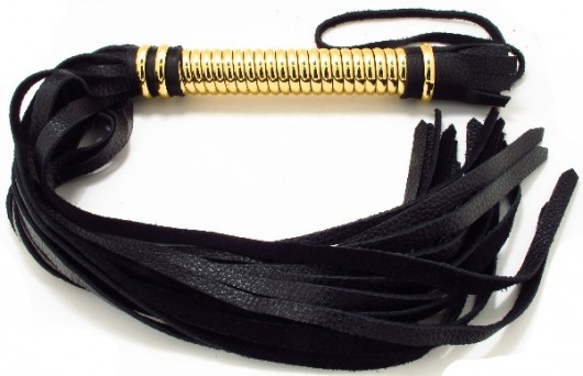 Чёрная кожаная плетка с золотистой рукоятью - 50 см. - БДСМ Арсенал - купить с доставкой в Новосибирске