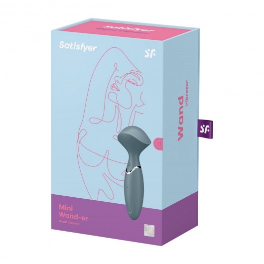 Серый вибромассажер Mini Wand-er - 16 см. - Satisfyer