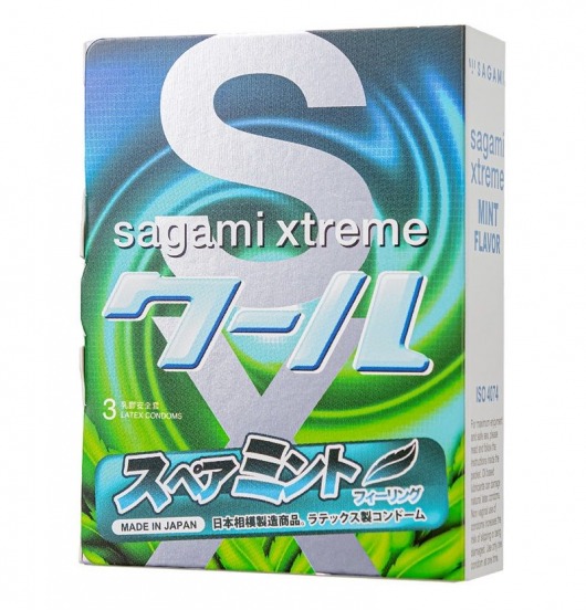 Презервативы Sagami Xtreme Mint с ароматом мяты - 3 шт. - Sagami - купить с доставкой в Новосибирске