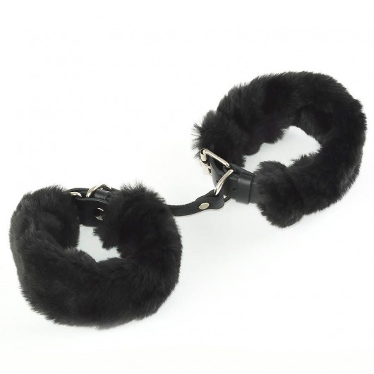 Черные кожаные наручники со съемной опушкой - Sitabella - купить с доставкой в Новосибирске