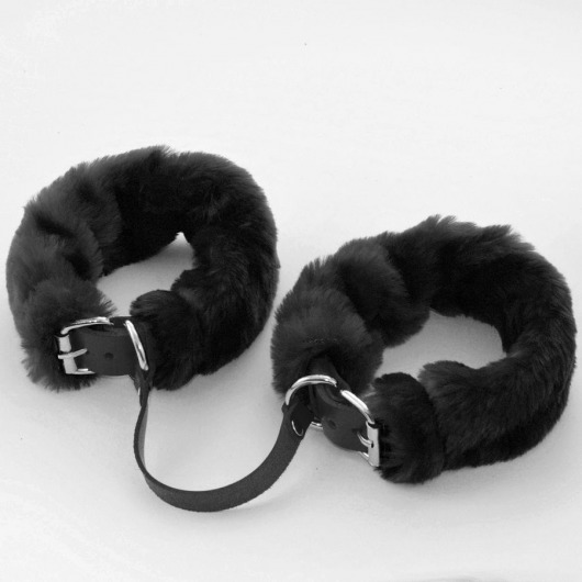 Черные кожаные оковы со съемной опушкой - Sitabella - купить с доставкой в Новосибирске