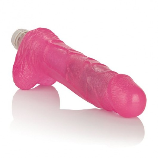 Розовый вибратор с мошонкой Glitter Gels Vibrating Dong with Balls - 15 см. - California Exotic Novelties