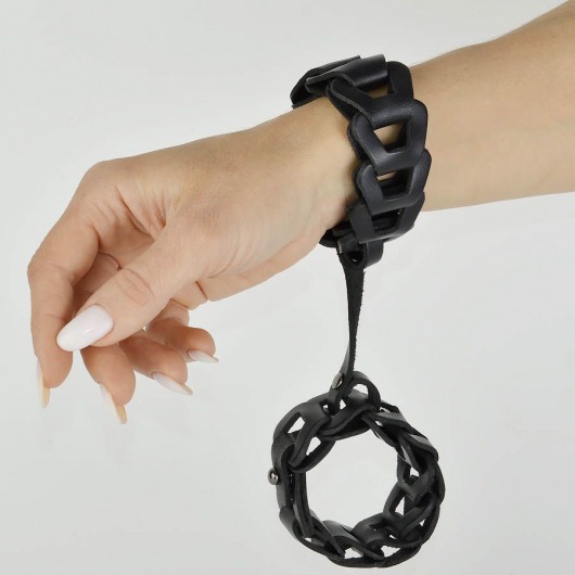 Черные кожаные наручники  Клеопатра - Sitabella - купить с доставкой в Новосибирске