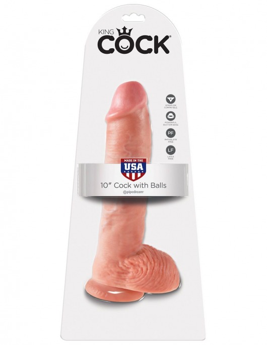 Большой фаллоимитатор с мошонкой 10  Cock with Balls на присоске - 25,4 см. - Pipedream