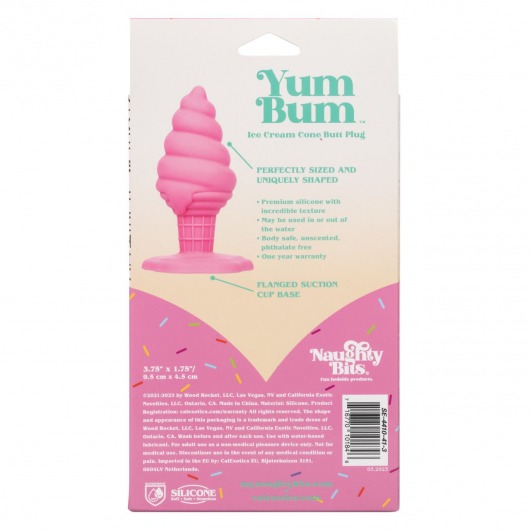 Розовая анальная пробка в виде мороженого Yum Bum Ice Cream Cone Butt Plug - 9,5 см. - California Exotic Novelties