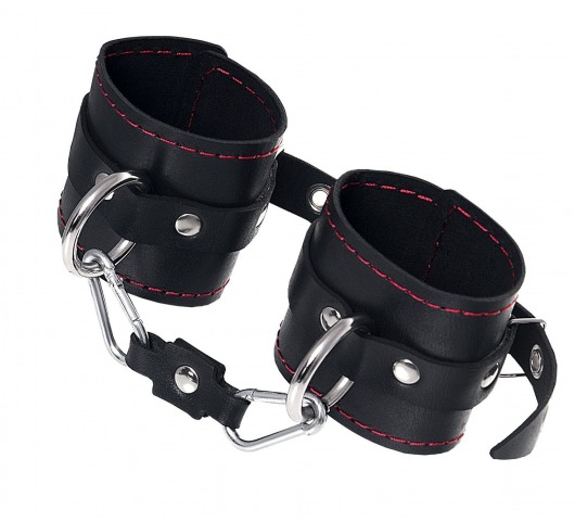 Черные кожаные однослойные наручники с контрастной строчкой - Pecado - купить с доставкой в Новосибирске