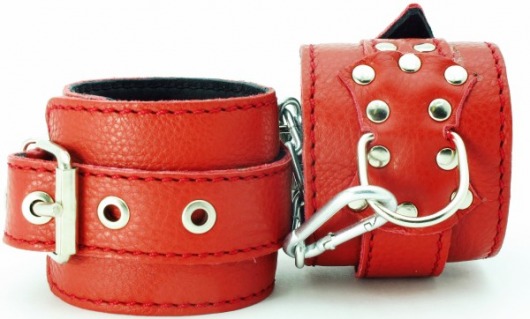 Красные кожаные наручники с клепками - БДСМ Арсенал - купить с доставкой в Новосибирске