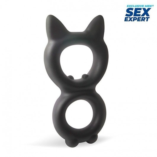 Черное двойное эрекционное кольцо с кошачьими ушками - Sex Expert - в Новосибирске купить с доставкой