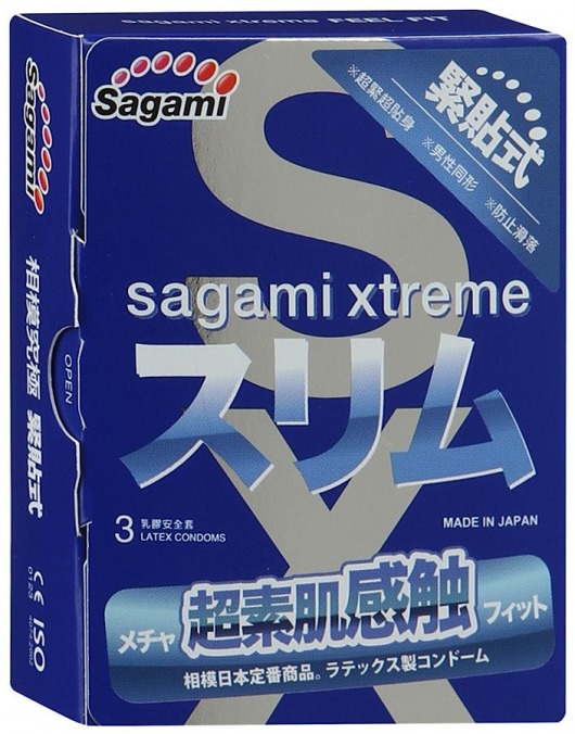 Розовые презервативы Sagami Xtreme FEEL FIT 3D - 3 шт. - Sagami - купить с доставкой в Новосибирске