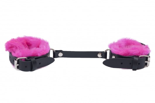 Черные базовые наручники из кожи с розовой опушкой - Лунный свет - купить с доставкой в Новосибирске