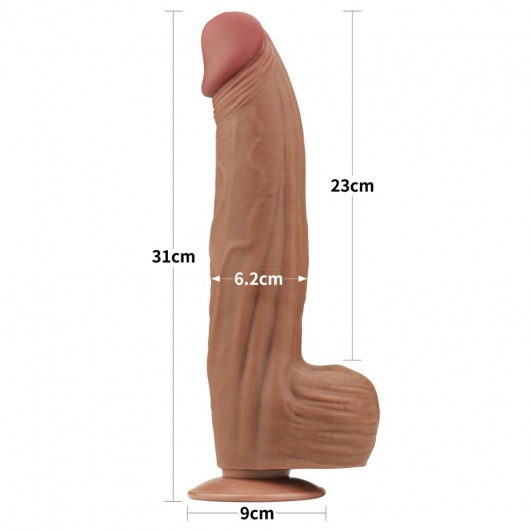 Коричневый фаллоимитатор 12 King Sized Sliding Skin Dual Layer Dong - 31 см. - Lovetoy