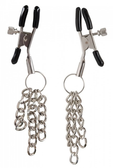 Зажимы на соски с подвесами в виде металлических цепочек - Orion - купить с доставкой в Новосибирске