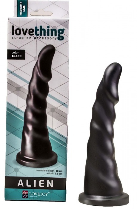 Чёрная насадка-фаллос для страпона со спиралевидным рельефом - 18 см. - LOVETOY (А-Полимер) - купить с доставкой в Новосибирске