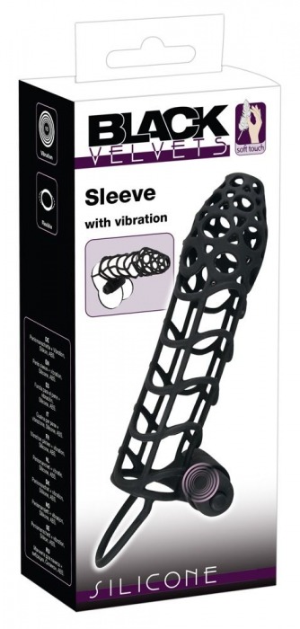 Чёрная закрытая насадка-сетка на пенис с вибрацией Black Velvet - 14 см. - Orion - в Новосибирске купить с доставкой