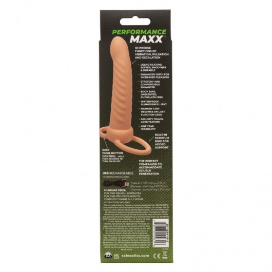Телесная насадка для двойного проникновения Rechargeable Ribbed Dual Penetrator с вибрацией - California Exotic Novelties - купить с доставкой в Новосибирске