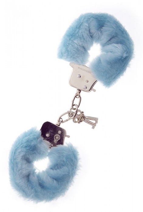 Голубые меховые наручники METAL HANDCUFF WITH PLUSH BLUE - Dream Toys - купить с доставкой в Новосибирске
