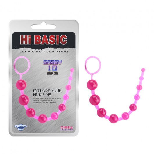 Розовая анальная цепочка с колечком Sassy Anal Beads - 26,7 см. - Chisa