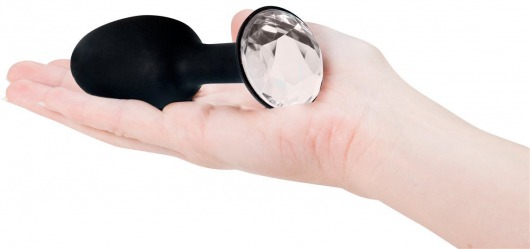 Чёрная силиконовая анальная пробка с кристаллом в основании - 8,5 см. - Seven Creations - купить с доставкой в Новосибирске