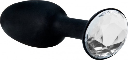 Чёрная силиконовая анальная пробка с кристаллом в основании - 8,5 см. - Seven Creations - купить с доставкой в Новосибирске