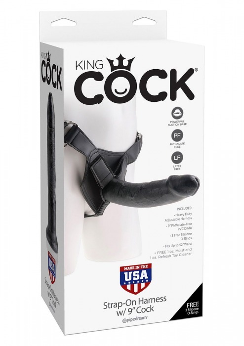 Страпон Harness со съемной чёрной насадкой King Cock 9 - 23 см. - Pipedream - купить с доставкой в Новосибирске
