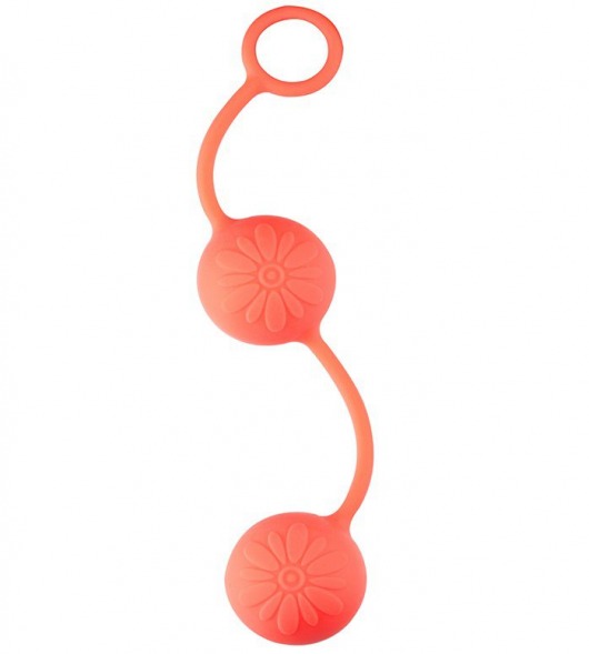 Оранжевые вагинальные шарики с цветочками на поверхности - Dream Toys