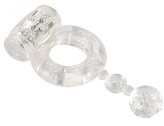 Прозрачное эрекционное кольцо с вибратором и хвостом - Toyfa Basic - в Новосибирске купить с доставкой