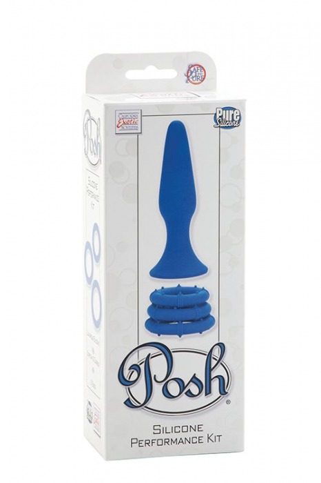 Синий набор Posh Silicone Performance Kits: анальная пробка и 3 эрекционных кольца - California Exotic Novelties