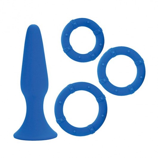 Синий набор Posh Silicone Performance Kits: анальная пробка и 3 эрекционных кольца - California Exotic Novelties