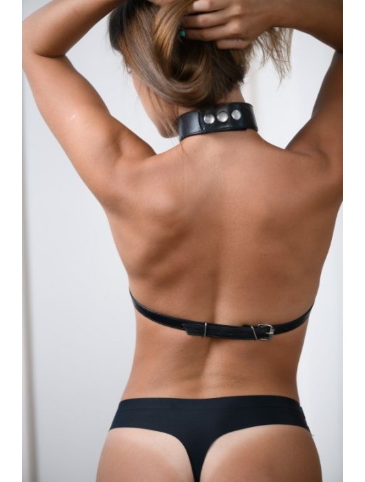 Черная кожаная сбруя с ошейником plus size из нежной кожи - БДСМ Арсенал - купить с доставкой в Новосибирске