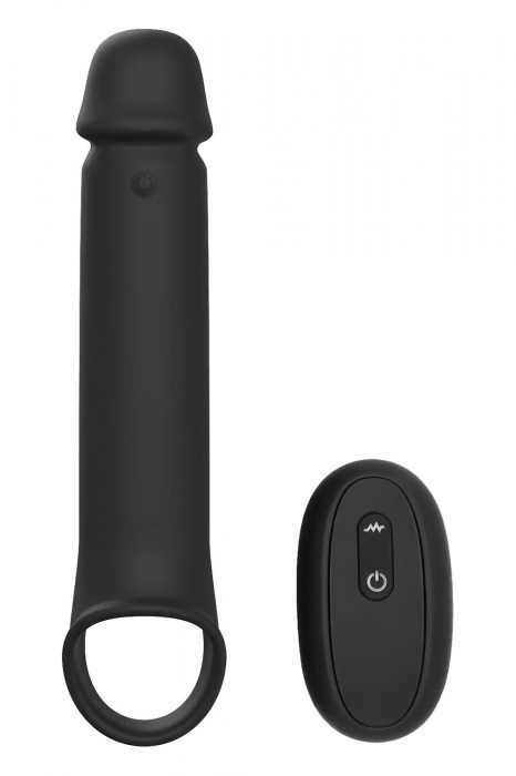 Черная насадка-удлинитель с вибрацией Vibrating Extender With Remote - Dream Toys - в Новосибирске купить с доставкой