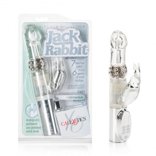 Серебристый хай-тек вибратор Jack Rabbit с крольчонком - 23 см. - California Exotic Novelties