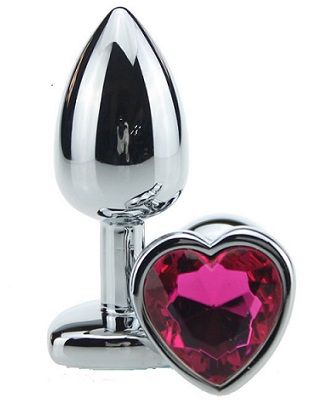 Металлическая анальная пробочка со стразом в виде красного сердечка - 7,5 см. - 4sexdreaM - купить с доставкой в Новосибирске