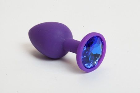 Фиолетовая силиконовая пробка с синим стразом - 7,1 см. - 4sexdreaM - купить с доставкой в Новосибирске