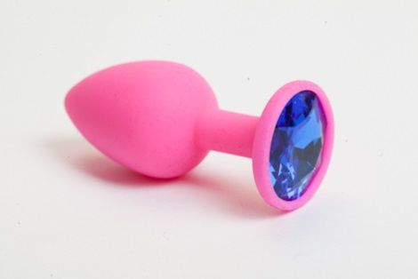 Розовая силиконовая пробка с синим стразом - 7,1 см. - 4sexdreaM - купить с доставкой в Новосибирске