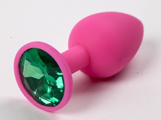 Розовая силиконовая пробка с зеленым кристаллом - 7,1 см. - 4sexdreaM - купить с доставкой в Новосибирске