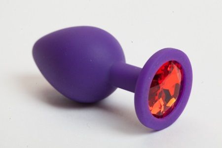Фиолетовая силиконовая пробка с алым стразом - 8,2 см. - 4sexdreaM - купить с доставкой в Новосибирске