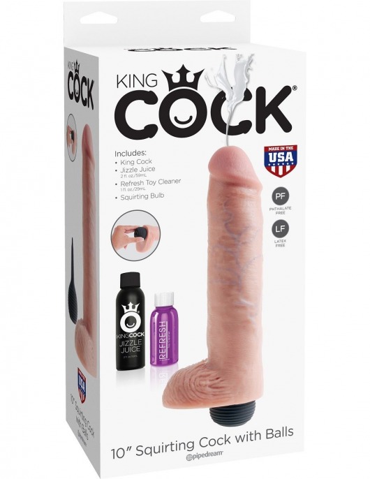 Фаллоимитатор King Cock 10  Squirting Cock с эффектом эякуляции - 25,4 см. - Pipedream