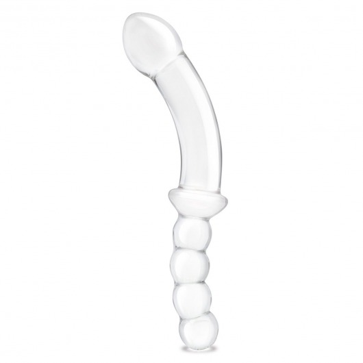 Стеклянный двусторонний фаллоимитатор 12,5’’ Girthy Double Sided Dong With Anal Bead Grip Handle - 32 см. - Glas