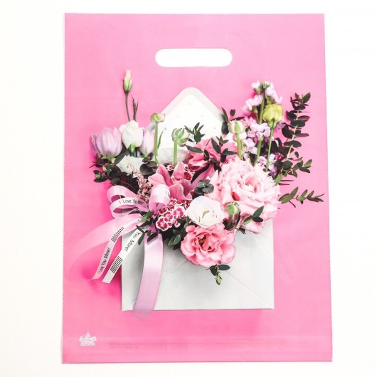 Розовый пакет с цветочным принтом и вырубной ручкой (40х31 см) - Сима-Ленд - купить с доставкой в Новосибирске
