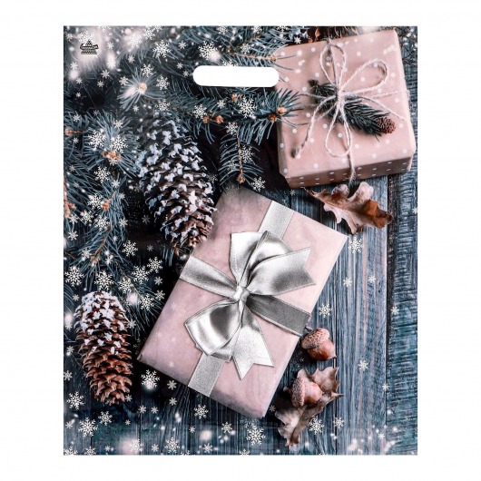 Новогодний пакет с принтом в виде подарков и вырубной ручкой (45х38 см) - Сима-Ленд - купить с доставкой в Новосибирске