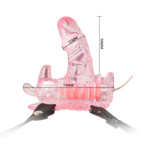 Розовая вибробабочка с фаллосом на регулируемых ремешках - Baile