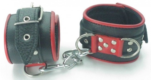 Широкие черные наручники с красным декором - БДСМ Арсенал - купить с доставкой в Новосибирске