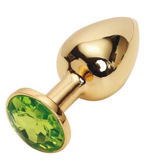 Золотистая металлическая анальная пробка с зеленым стразом - 7,6 см. - 4sexdreaM - купить с доставкой в Новосибирске