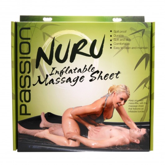 Черная виниловая простынь с надувными краями Nuru Inflatable Vinyl Massage Sheet - XR Brands - купить с доставкой в Новосибирске