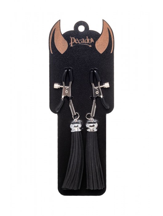 Зажимы на соски «Прищепки» с черными кисточками из замши - Pecado - купить с доставкой в Новосибирске