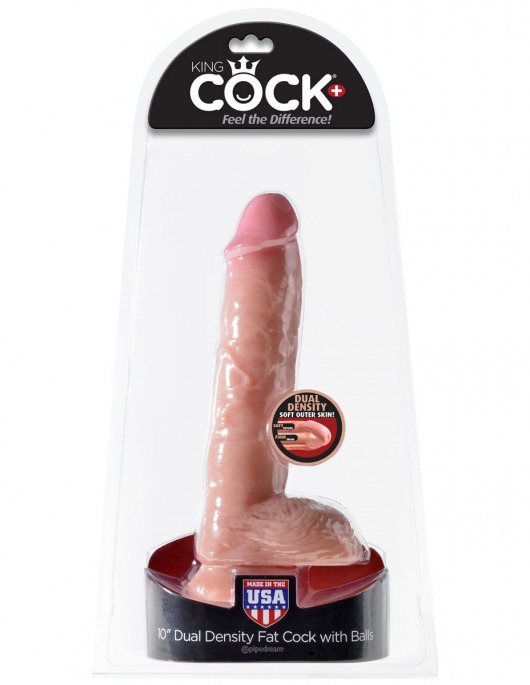 Телесный фаллоимитатор с мошонкой Dual Density 10  Fat Cock with Balls - 25,4 см. - Pipedream