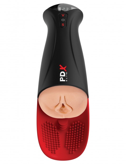 Телесный мастурбатор-вагина в черной колбе с вибрацией Fuck-O-Matic Pro XL - Pipedream - в Новосибирске купить с доставкой