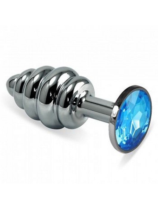 Фигурная анальная пробка с голубым стразом - 7,6 см. - 4sexdreaM - купить с доставкой в Новосибирске